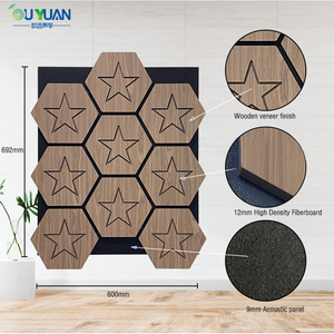 Panel Acústico Artístico con Patrón de Estrella de Cinco Puntas, Paneles Acústicos Hexagonales de Nogal, MDF Akupanel, Decoración, Panel Acústico, Aislante de Sonido - Product Image 3