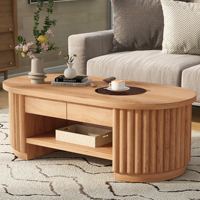 Table basse ovale cannelée moderne avec tiroirs de rangement, table centrale pour salon, petit espace, style ferme