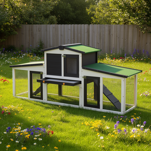 Cage à lapins en bois d'extérieur 80 x 20 x 35 gris avec plateau amovible, rampes et toit, abri pour petits animaux - Product Image 2