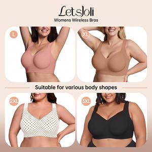 Sujetador de lencería para mujer, talla grande, con lunares, sin aros, cobertura total, antideslizante, soporte sin costuras, copas B-DDD, tirantes cruzados - Product Image 6