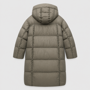 Manteau long à capuche unisexe pour femme, en nylon, couleur unie, style minimaliste, fermeture éclair, rembourrage épais, vêtements d'extérieur - Product Image 3