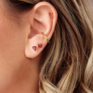 CANNER 3pcs/<b>Set</b> S925 <b>Sterling</b> <b>Silver</b> Ruby Purple Zircon Personality Geometric Water Drop Heart-Shaped Zircon <b>Stud</b> <b>Earrings</b> <b>Set</b> - Product Image 6