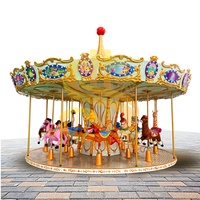 Manège de luxe intérieur/extérieur en forme de cheval avec structure en fibre de verre et métal, éclairage LED pour centres commerciaux et parcs d'attractions
