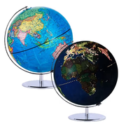 Globe terrestre éclairé par LED de 20 cm/8 po, double vue, bleu et argent, anglais/français, personnalisable, moderne, luxueux, éducatif, en plastique