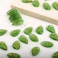 Paquete de 200 piezas de cuentas espaciadoras sueltas de cristal checo de 11x18mm, color metálico, forma de hoja, patrón de hojas verdes transparentes, dijes DIY de cristal