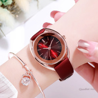 Montre élégante et raffinée pour femme, montre-bracelet simple à quartz, montre à bracelet en cuir pour femme