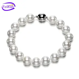 Fecho magnético de pérola feito à mão, fecho magnético branco de 10mm, pulseira de pérola