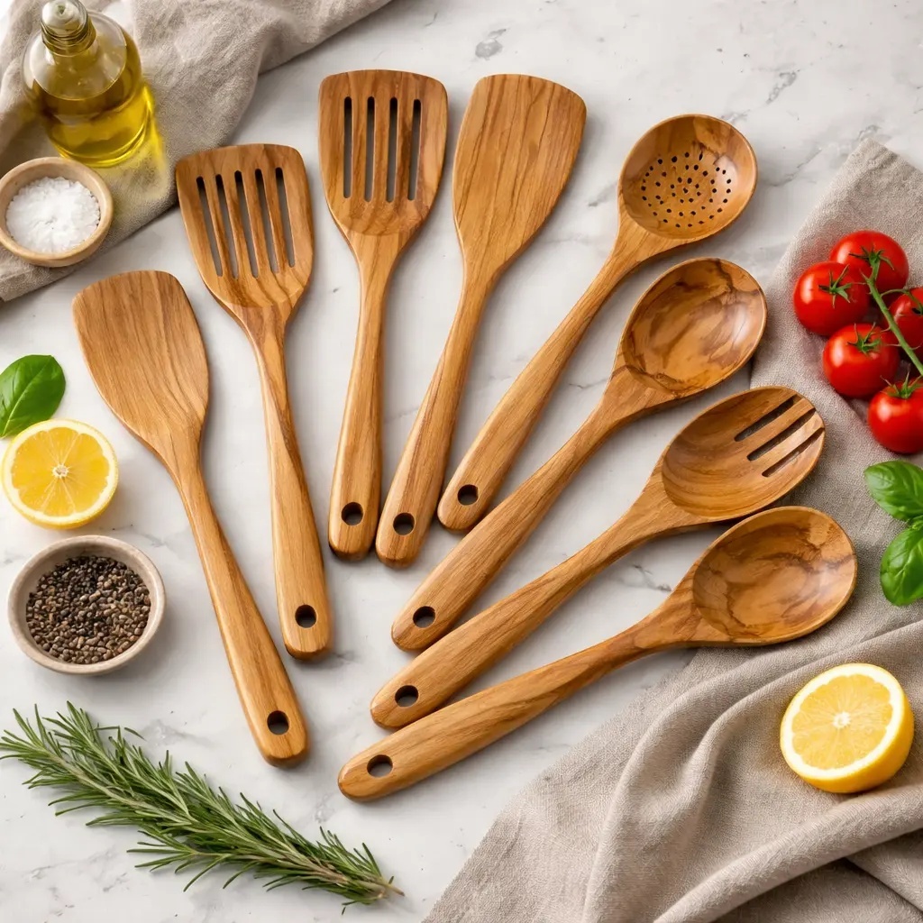 Olive Wood Wooden Cooking Utensil Set with Spatula, Cooking Mixing Spoon, Salad Spoon and Fork · image 2