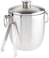 Sceau à glace en acier inoxydable de 3 l, contenant isolé en métal, Double paroi, avec couvercle, filtre, pince à glace et boule à glace