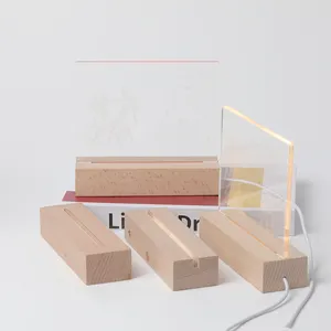 5.9 Inch Wooden Rectangle 3D Night Light Light Illusion Base Acrylic Light Base 3d Illusion Lamp Base Stand Clear Acrylic