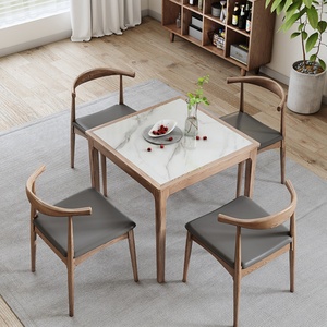 โต๊ะอาหารทรงสี่เหลี่ยมทันสมัย ท็อปโต๊ะทำจากหินชนวน โครงไม้เนื้อแข็ง พร้อมเก้าอี้ 4 ตัว - Product Image 5