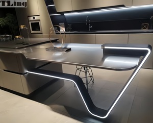 Armadietto da cucina curvo in stile Miami in stile americano Design elegante con isola illuminata <span class=keywords><strong>MDF</strong></span> pannello della porta della superficie laccata - Product Image 1