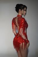 Combinaison scintillante de luxe 2027 avec franges de paillettes pour femme, tenue une pièce, idéale pour les soirées en boîte de nuit, les bars, la danse, les anniversaires et les spectacles sur scène