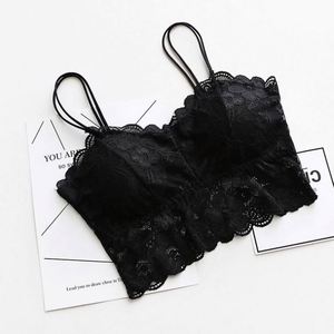 K470 Women's Halter Neck Sweet Short Front Logo Floral Sexy Chest Padded Breathable Tank <b>Tops</b> with Lace Bralette for Fitness - Product Image 5