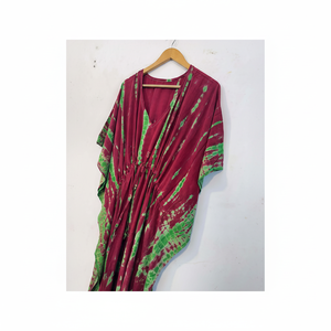 เดรสผ้าเครปคาฟตันมัดย้อมแบบลำลองสวยงามชุดเดรสผ้าคาฟตันมัดย้อมสองโทนสีทึบสไตล์โบฮีเมียนเดรสเสื้อปอนสำหรับผู้หญิง - Product Image 1
