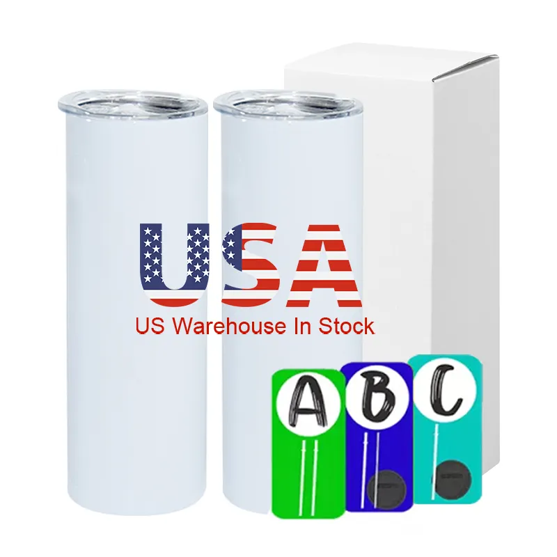 US Warehouse in stock 20oz vacuum insulated double wall stainless steel sublimation diy straight coffee tumbler with straw