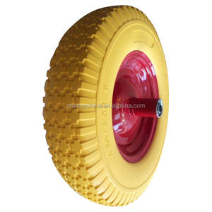 अच्छी कीमत 16 इंच पॉलीयूरेथेन फ्लैट मुक्त pu फोम ट्रॉली व्हील 4.80/400-8 भारी शुल्क ट्यूबलेस व्हील बारो स्टील रिम के साथ - Product Image 2