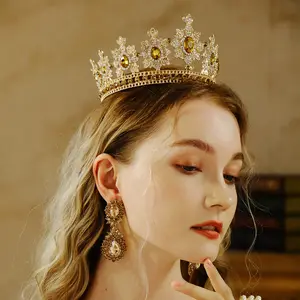 Huanhuan Klein zaffiro corona reale stile retrò in lega di lusso leggero pieno di corona rotonda della sposa