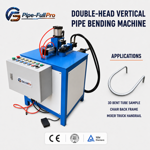 Máquina dobladora de tubos de doble cabezal, hidráulica, semiautomática, con pantalla táctil PLC, para tubos redondos y cuadrados de 0-185 grados - Product Image 1