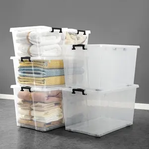 Large Capacity Large Size Box Plastic Storage Box Clear 56L With Tote Bag Clothes Toys Home Plastic Box