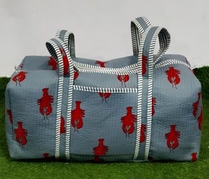 Indian Handmade Comfortable Cotton Fabric Quilted Duffle Bag for Women Casual Travel Weekender <b>Zipper</b> Shopping Shoulder - Product Image 4