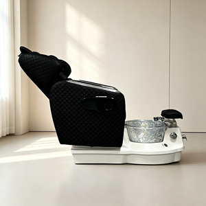 Luxury Electric Reclining Pedicure Spa Chair Black PU Leather Glass Basin Pedicure Station for Nail Salon - Product Image 2
