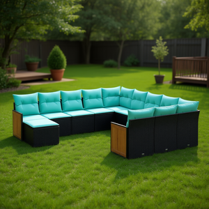 Ensemble de canapés de patio en polyrotin noir avec coussins, 12 pièces, mobilier de jardin extérieur, design contemporain, structure en osier - Product Image 2