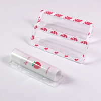 Barquette en plastique recyclé PET/PVC/PP transparent pour cosmétiques, rouge à lèvres, baume à lèvres, avec impression personnalisable et design à clapet