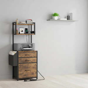 Meuble de <span class=keywords><strong>rangement</strong></span> en bois à 3 tiroirs avec station de charge pour bureau à domicile, <span class=keywords><strong>support</strong></span> d'<span class=keywords><strong>imprimante</strong></span> multifonctionnel haut de gamme à grande capacité - Product Image 2