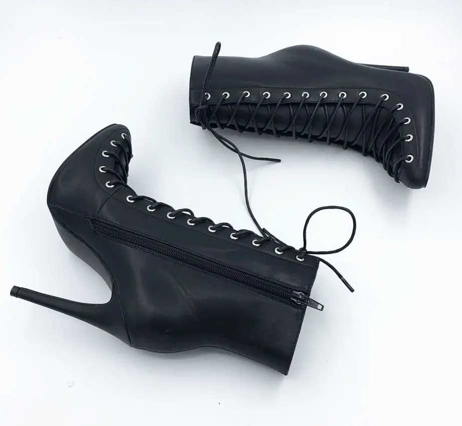 JB018 PU جلدية سوداء عالية الكعب النساء حذاء من الجلد