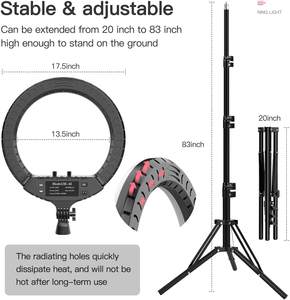 Tianmei – Anneau lumineux 18 <span class=keywords><strong>pouces</strong></span> à <span class=keywords><strong>prix</strong></span> réduit, mode tactile, miroir 45 cm, interrupteur à distance, 480 LED bicolores 3200K-6500K, 3 supports pour téléphone, ABS+PC - Product Image 4