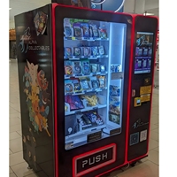Distributeur automatique de cartes à collectionner Pokémon avec écrans publicitaires, acceptant les paiements par pièces, QR code et jetons, avec SDK intégré