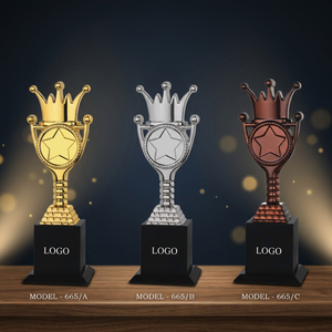 Metal Trophy Crown Star Design Plated Gold Silver Bronze UV Printing Engraving Portable Model 665 Sports Games Award - Product Image 1