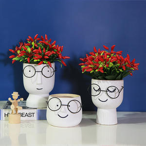Nouveaux designs <span class=keywords><strong>petit</strong></span> planteur de fleurs en céramique visage humain avec lunettes jardinières décor à la maison produits pour la maison intelligente tête planteur Pot - Product Image 2