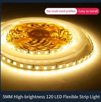 Bande lumineuse LED flexible basse tension 2835 SMD IP20 12V/24V ultra-étroite 5mm sur fil de cuivre, haute luminosité, auto-adhésive pour éclairage d'ambiance