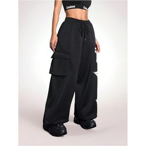 Pantalon cargo ample Y2K pour femme, imprimé étoiles, avec cordon de serrage, taille élastique, jambe large, doublure polaire - Product Image 5