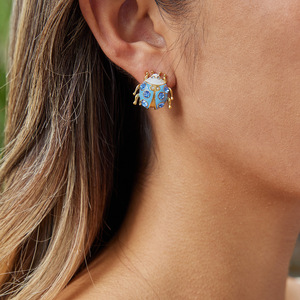 Orecchini a perno da donna in acciaio inossidabile all'ingrosso, a forma di coccinella colorata con smalto e zirconia, graziosi orecchini a forma di animale - Product Image 6