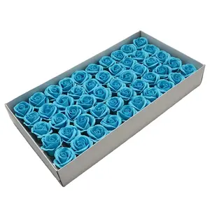 Hot sale artificial blue 4 layers soap flower rose flowers head wedding valentine's day gift bouquets