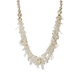 Pearl <b>Necklace</b> With Tassel Design White Pearls Gold Accents Elegant <b>Statement</b> Jewelry For Women - Product Image 1