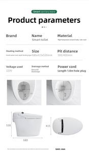 WC intelligent automatique en céramique électrique, à poser au sol, avec siège chauffant, sans eau, siphon sans débordement, télécommande - Product Image 6