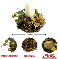 Support de couronne de Noël pour bougie pilier, centre de table avec pommes de pin, baies et verdure artificielle, décoration de table pour les fêtes