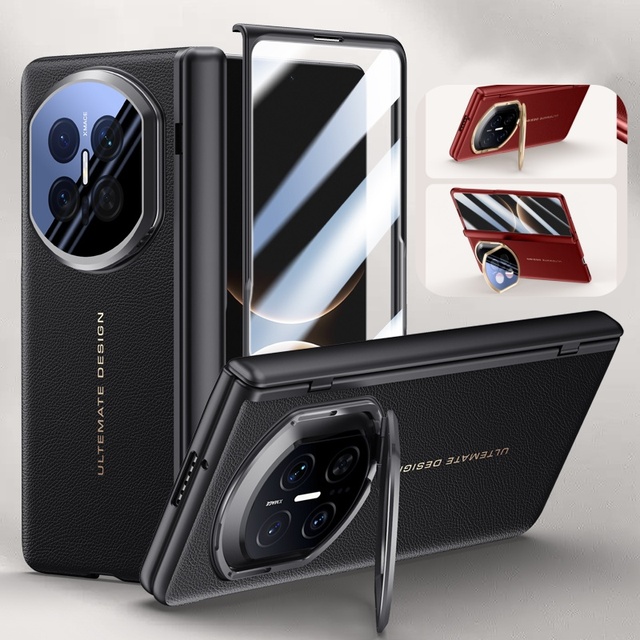 Luxury Leather Hinge Protection Full Body Lens Stand Case for Huawei Mate X7 Shockproof Cover with Screen Glass Film