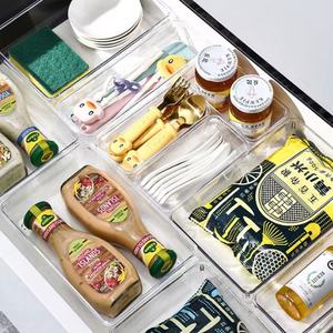 Transparent Plastic Storage <b>Bins</b> Set 4 Sizes Rectangle Non Slip Organizer Box For Desk <b>Kitchen</b> Cosmetic Drawer Divider - Product Image 2