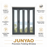 Ventana Plegable de Doble Acristalamiento Insonorizada Comercial JUNYAO 6063-T5 CE NFRC ODM para Escuelas