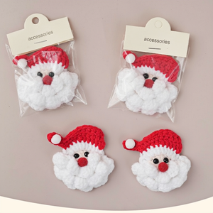 Broche en forme de tête de vieil homme en crochet de Père Noël, accessoire en laine, épingle à cheveux, décoration de Noël, cadeau de Noël pour fête - Product Image 2