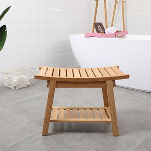 เก้าอี้ห้องน้ำไม้ไผ่ 61x31x44 ซม. ที่นั่งกันลื่นพร้อมที่เก็บของสำหรับอาบน้ำและใส่รองเท้า - Product Image 2