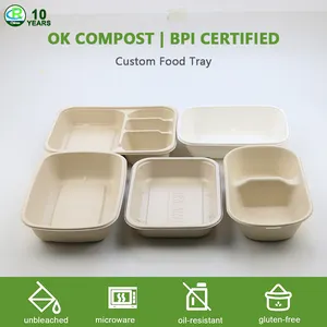 Custom Service Biodegradable Disposable Sugarcane Bagasse Food Serving Tray Eco Friendly Dish For Catering