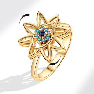 Anillos ajustables giratorios de ojo turco con circonitas coloridas pavé, chapados en oro y cobre, joyería para aliviar la ansiedad para mujer - Product Image 1