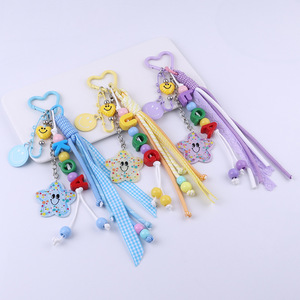 ute Star Smiley Face Keychain Colorful Letter Tassel <b>Lace</b> Plaid Creative Bag Pendant Decoration - Product Image 2