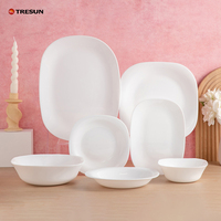 Service de table en verre opale transparent coloré, assiettes à dîner en verre, bols à soupe, bols à salade, assiettes à dessert en verre opale en gros